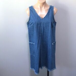 Old Navy Denim Jean Jumper Dress Frayed Medium